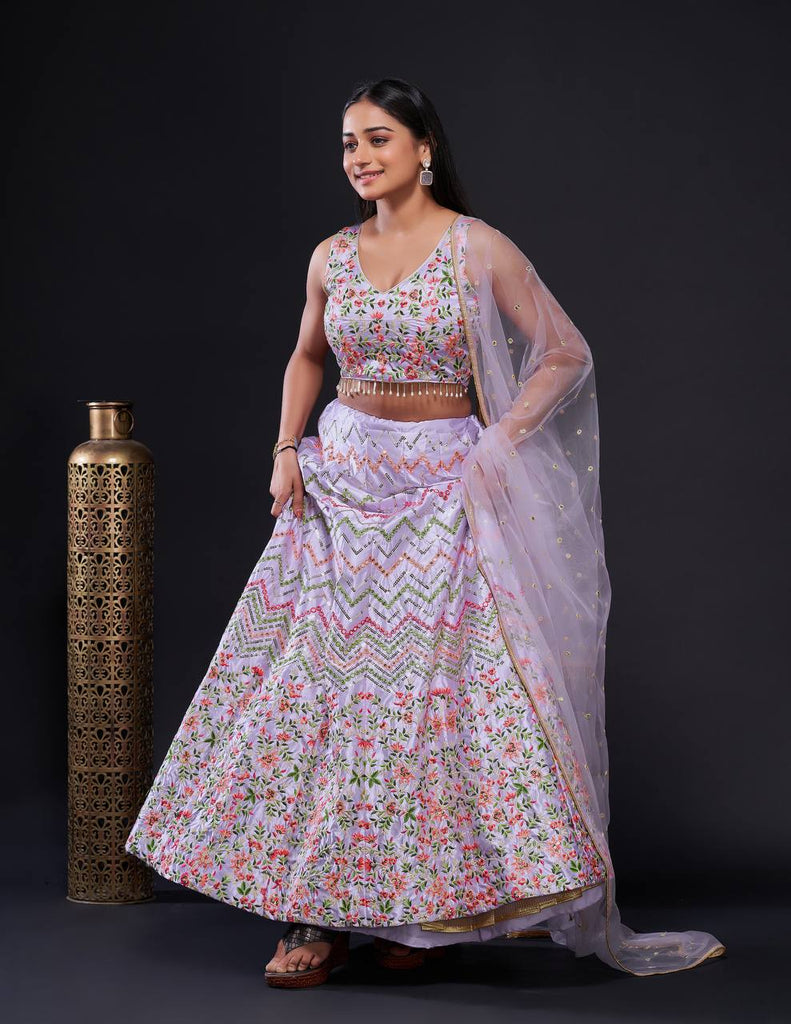 Pink Glamorous Heavy Satin Silk Lehenga Set with Exquisite Detailing ClothsVilla