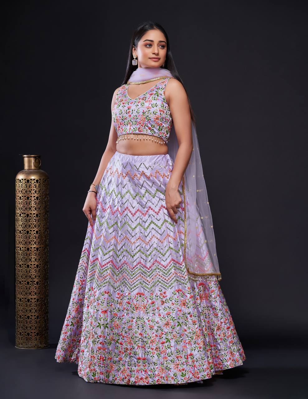Pink Glamorous Heavy Satin Silk Lehenga Set with Exquisite Detailing ClothsVilla