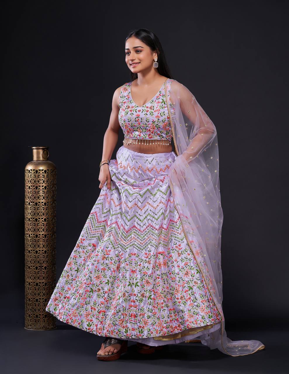 Pink Glamorous Heavy Satin Silk Lehenga Set with Exquisite Detailing ClothsVilla