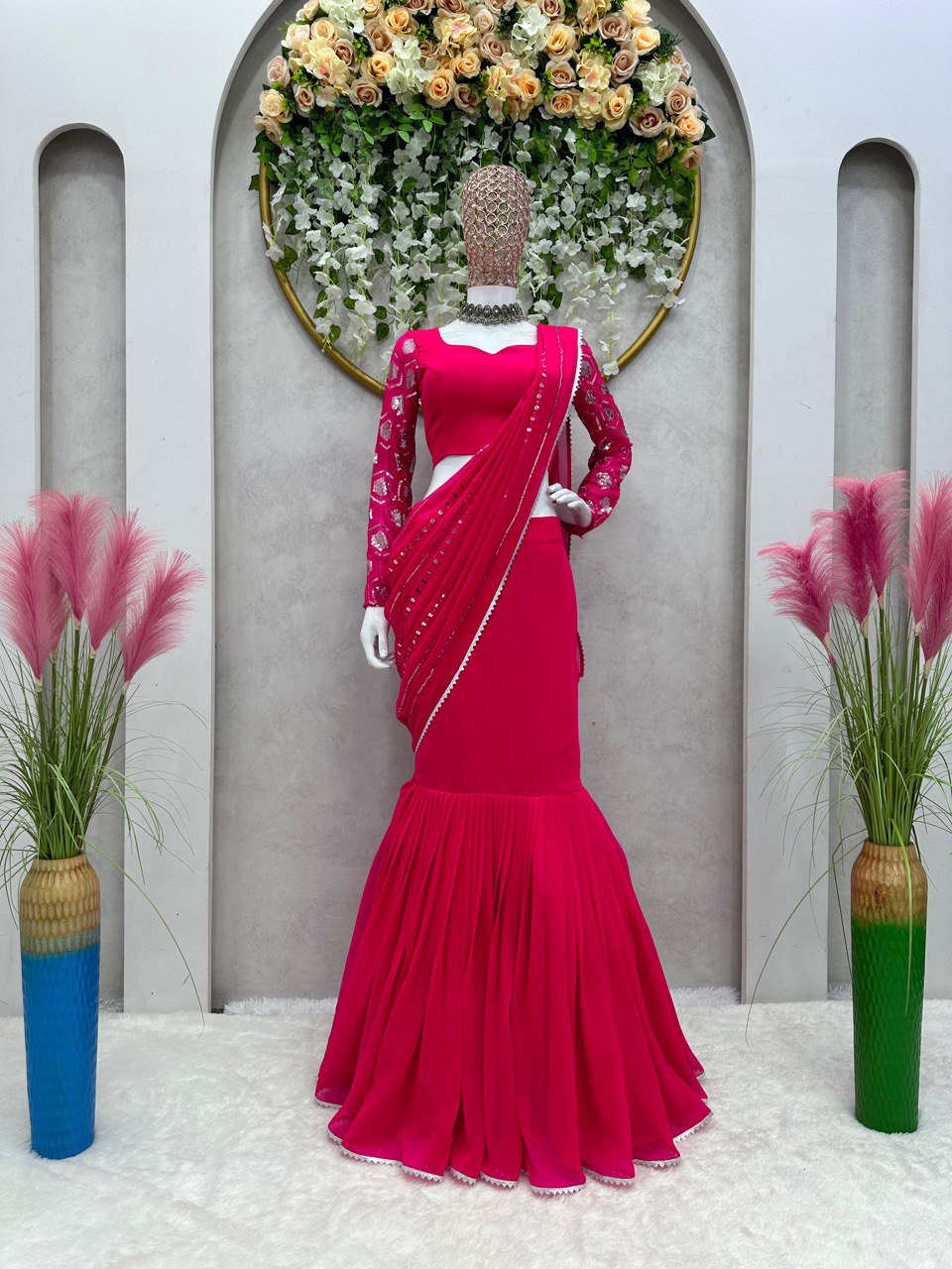 Pink Glamorous Ready-to-Wear Fox Georgette Lehenga Set Secondary image