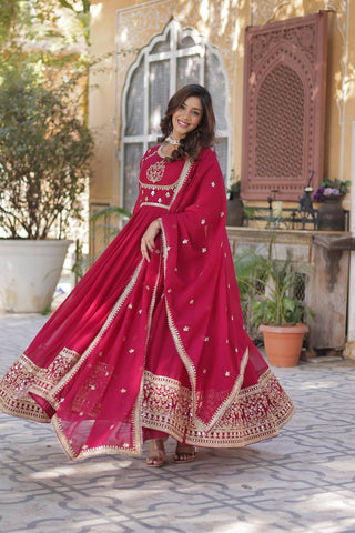 Pink Glamorous Sequins Embroidered Gown with Dupatta
