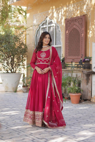 Pink Glamorous Sequins Embroidered Gown with Dupatta
