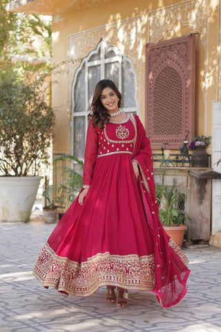Pink Glamorous Sequins Embroidered Gown with Dupatta