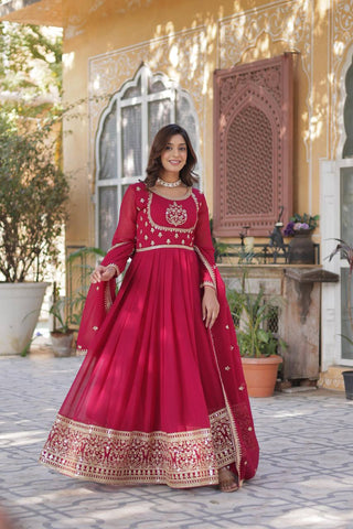 Pink Glamorous Sequins Embroidered Gown with Dupatta