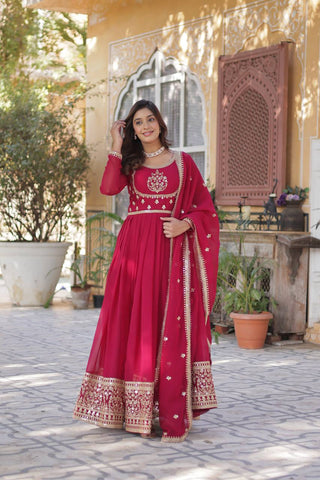 Pink Glamorous Sequins Embroidered Gown with Dupatta