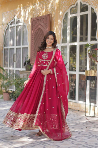 Pink Glamorous Sequins Embroidered Gown with Dupatta