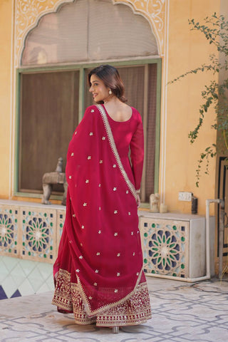 Pink Glamorous Sequins Embroidered Gown with Dupatta