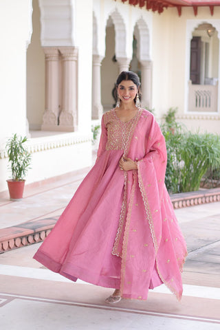 Pink Gold Crush Anarkali Gown ClothsVilla