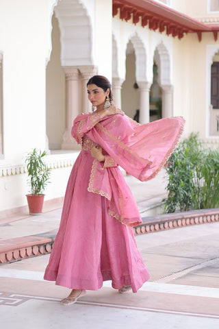 Pink Gold Crush Anarkali Gown ClothsVilla