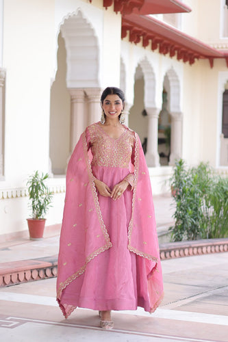 Pink Gold Crush Anarkali Gown ClothsVilla