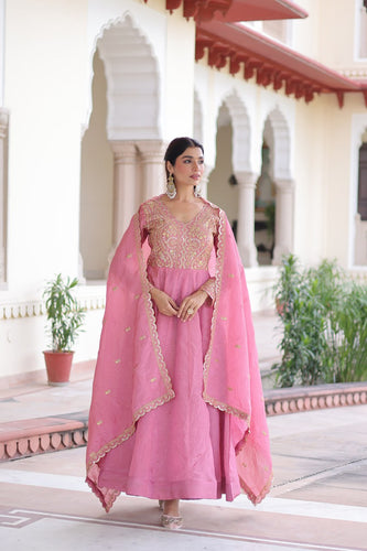 Pink Gold Crush Anarkali Gown ClothsVilla