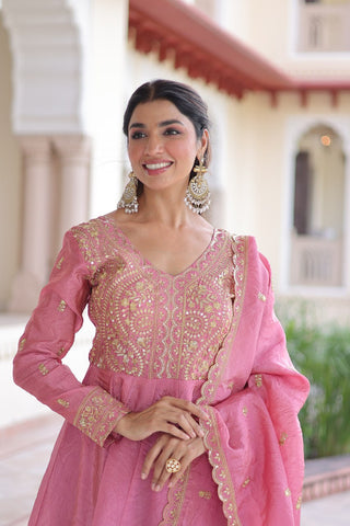 Pink Gold Crush Anarkali Gown ClothsVilla