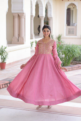 Pink Gold Crush Anarkali Gown ClothsVilla