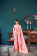 Load image into Gallery viewer, Pink &amp; Gold Elegant Banarasi Saree with Geometric Zari Weaving ClothsVilla