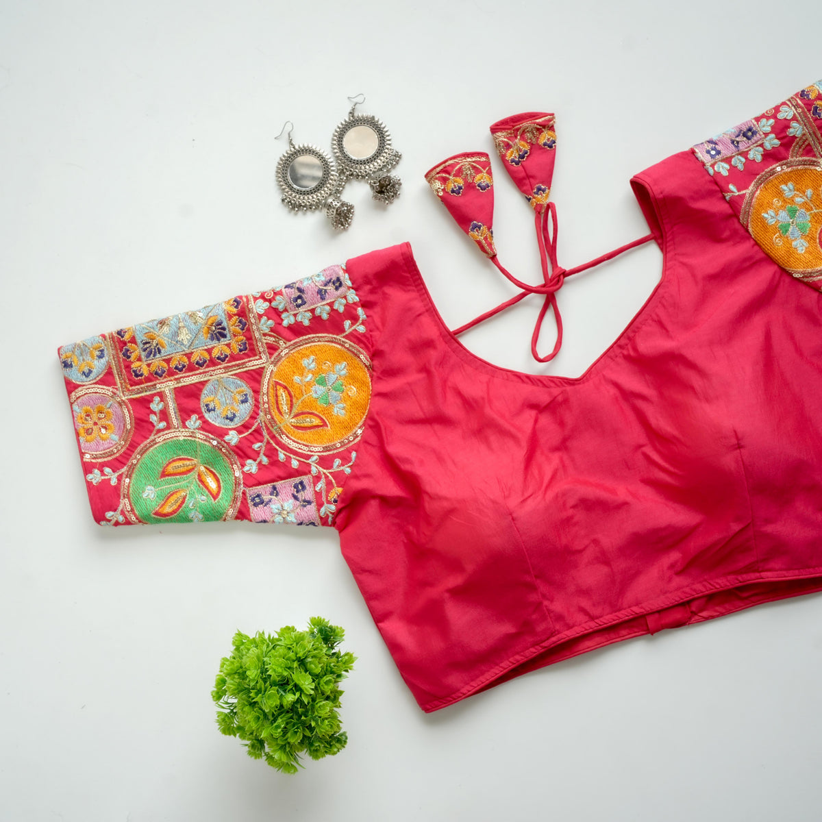 Pink Golden Embroidered Blouse with Sequins on Seoul Silk Sleeves ClothsVilla Main image