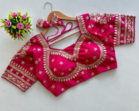 Pink Golden Embroidered Blubbery Silk Blouse with Sequins ClothsVilla Main image
