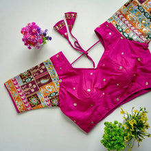 Load image into Gallery viewer, Pink Golden Embroidered Seoul Silk Blouse with Sequins ClothsVilla