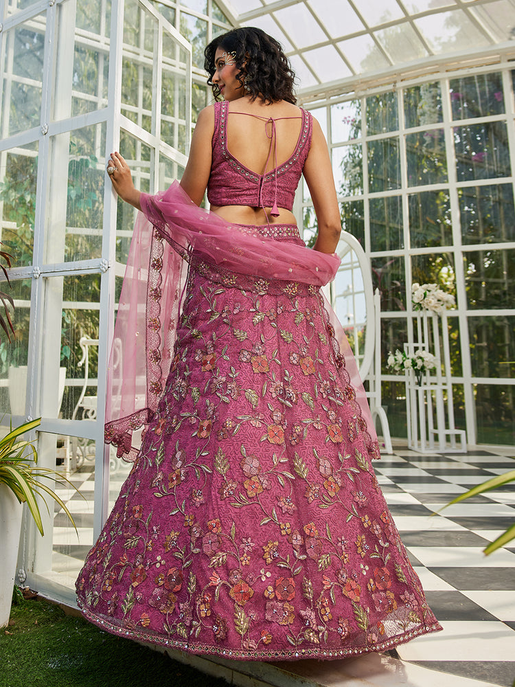 Pink Gorgeous Net Lehenga Choli Set with Heavy Sequins and Thread Embroidery ClothsVilla
