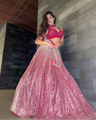 Pink Gorgeous Satin Silk Sequined Lehenga Set – Shine with Elegance ClothsVilla