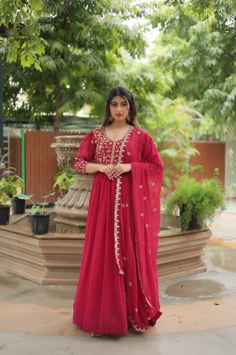 pink Gown with Dupatta Faux Blooming & Sequins Embroidery Clothsvilla Main image