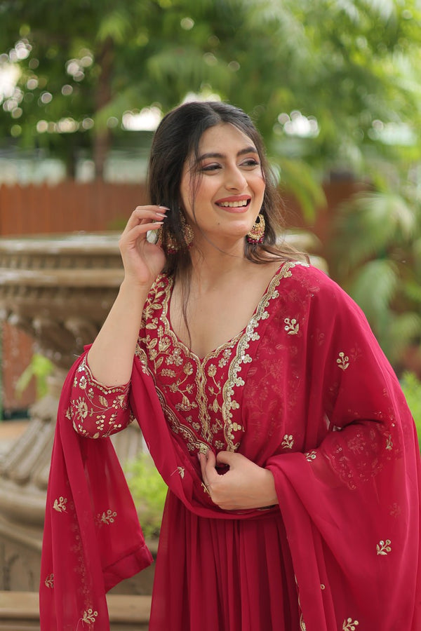 pink Gown with Dupatta Faux Blooming & Sequins Embroidery Clothsvilla