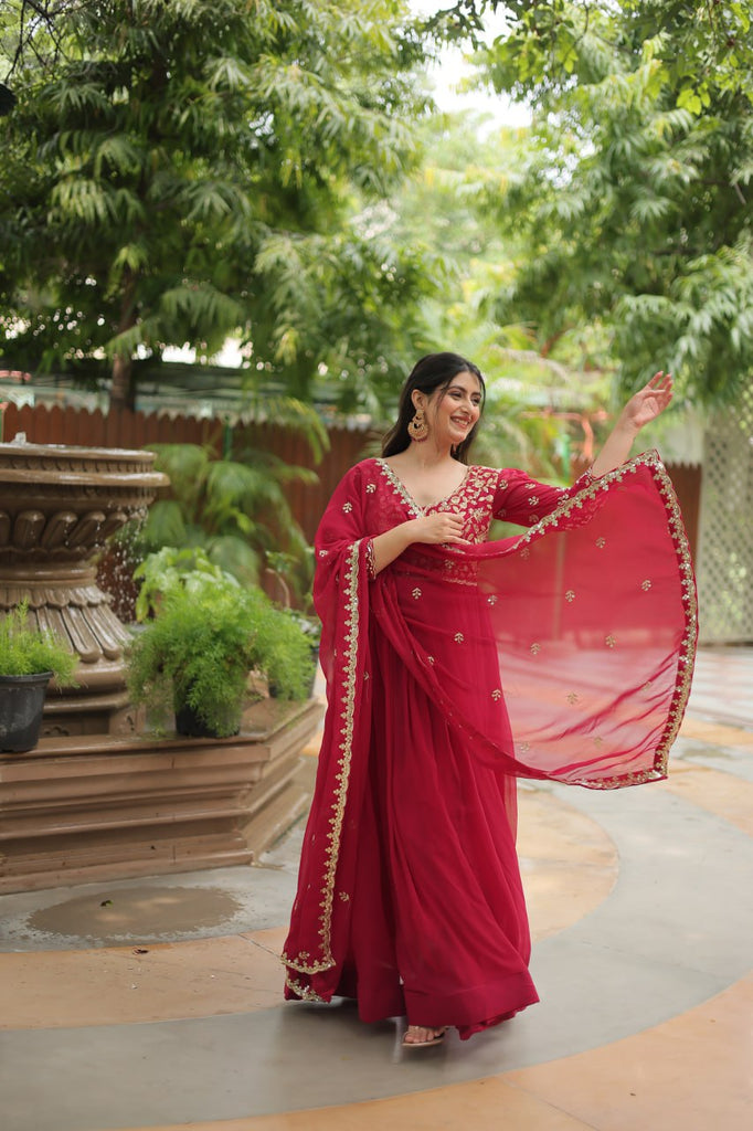 pink Gown with Dupatta Faux Blooming & Sequins Embroidery Clothsvilla