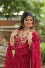 Load image into Gallery viewer, pink Gown with Dupatta Faux Blooming &amp; Sequins Embroidery Clothsvilla