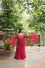 Load image into Gallery viewer, pink Gown with Dupatta Faux Blooming &amp; Sequins Embroidery Clothsvilla