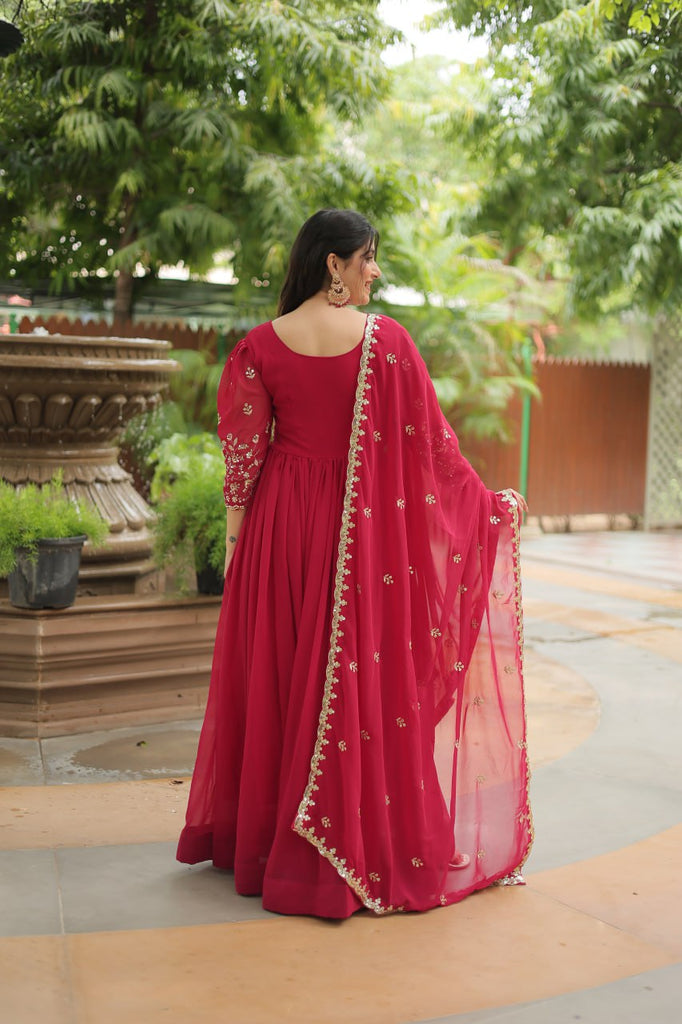 pink Gown with Dupatta Faux Blooming & Sequins Embroidery Clothsvilla