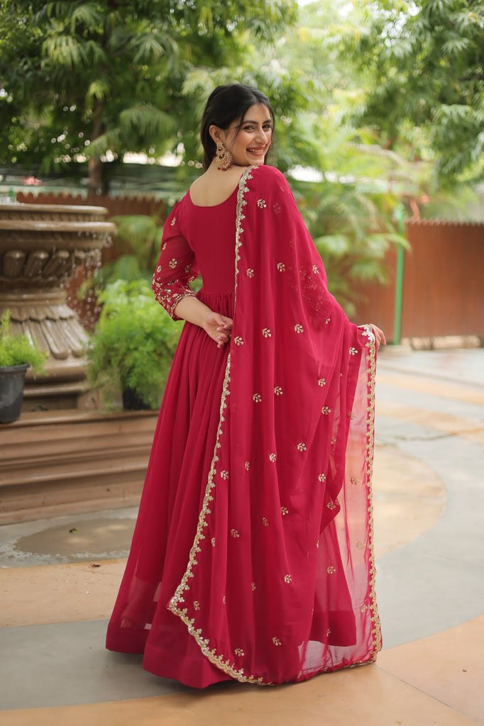 pink Gown with Dupatta Faux Blooming & Sequins Embroidery Clothsvilla