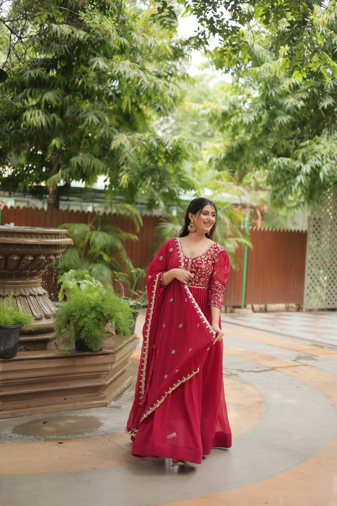 pink Gown with Dupatta Faux Blooming & Sequins Embroidery Clothsvilla