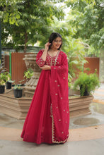 Load image into Gallery viewer, pink Gown with Dupatta Faux Blooming &amp; Sequins Embroidery Clothsvilla