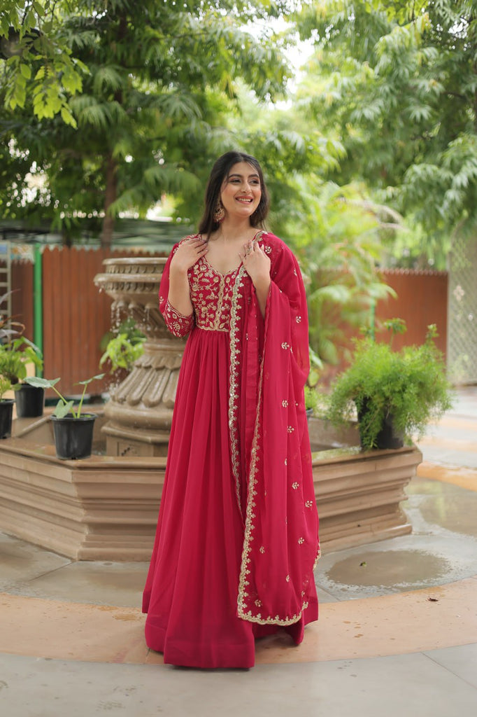 pink Gown with Dupatta Faux Blooming & Sequins Embroidery Clothsvilla