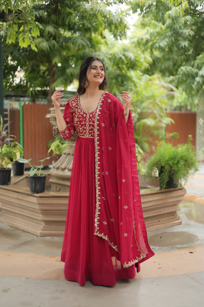 pink Gown with Dupatta Faux Blooming & Sequins Embroidery Clothsvilla