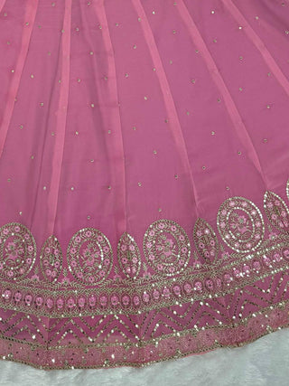 Pink Graceful Faux Georgette Semi-Stitched Lehenga Choli Set with Embroidered Butterfly Net Dupatta ClothsVilla