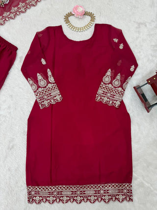 Pink Graceful Faux Georgette Sharara Set with Thread & Sequin Embroidery and Lace Border Dupatta ClothsVilla