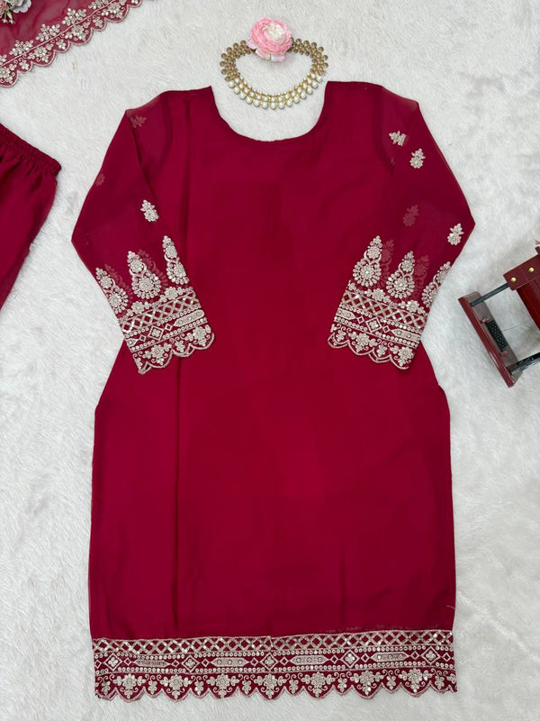 Pink Graceful Faux Georgette Sharara Set with Thread & Sequin Embroidery and Lace Border Dupatta ClothsVilla