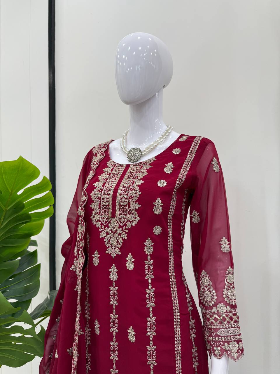Pink Graceful Faux Georgette Sharara Set with Thread & Sequin Embroidery and Lace Border Dupatta ClothsVilla