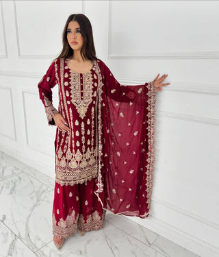 Pink Graceful Faux Georgette Sharara Set with Thread & Sequin Embroidery and Lace Border Dupatta ClothsVilla
