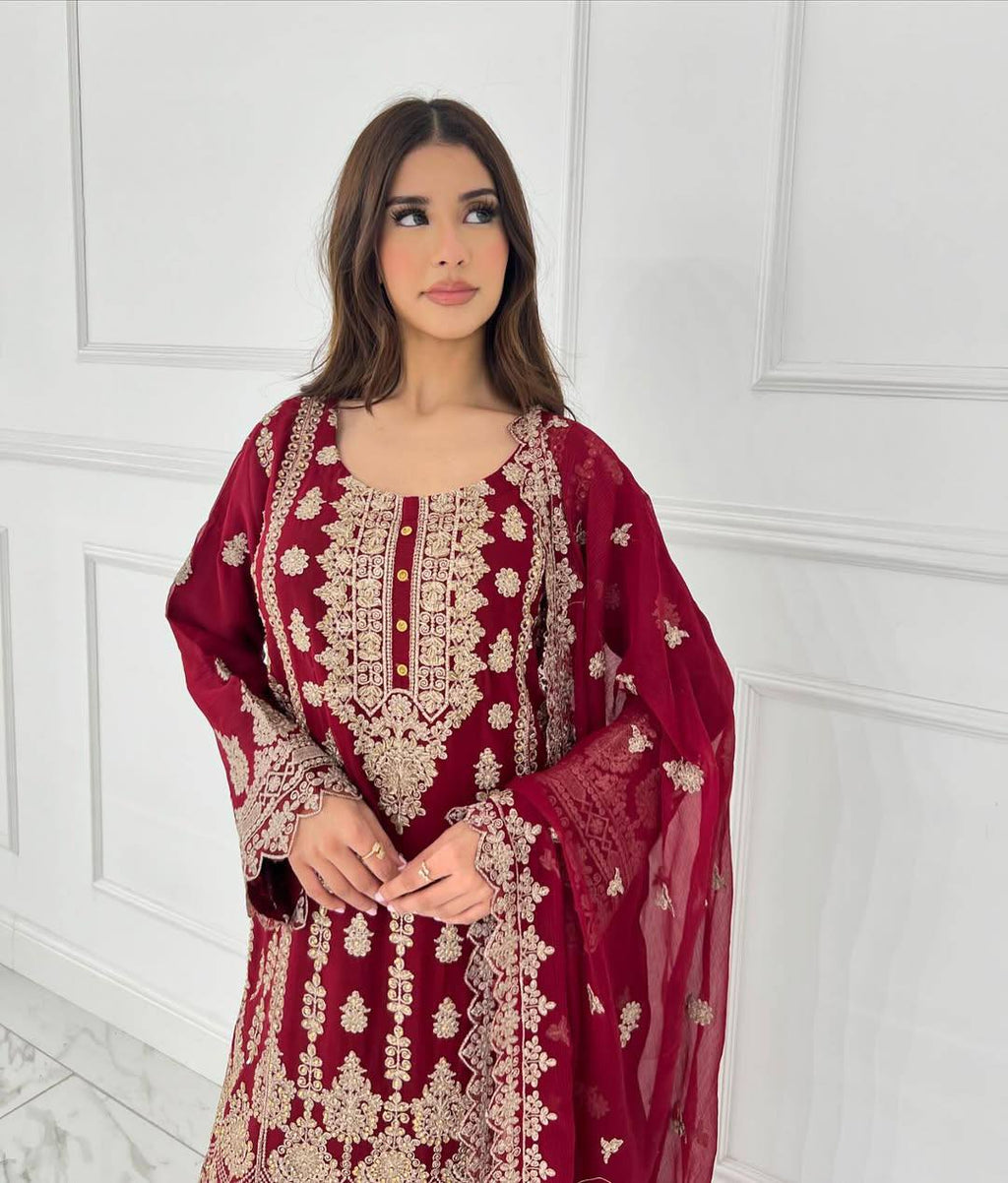 Pink Graceful Faux Georgette Sharara Set with Thread & Sequin Embroidery and Lace Border Dupatta ClothsVilla