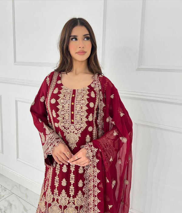 Pink Graceful Faux Georgette Sharara Set with Thread & Sequin Embroidery and Lace Border Dupatta ClothsVilla