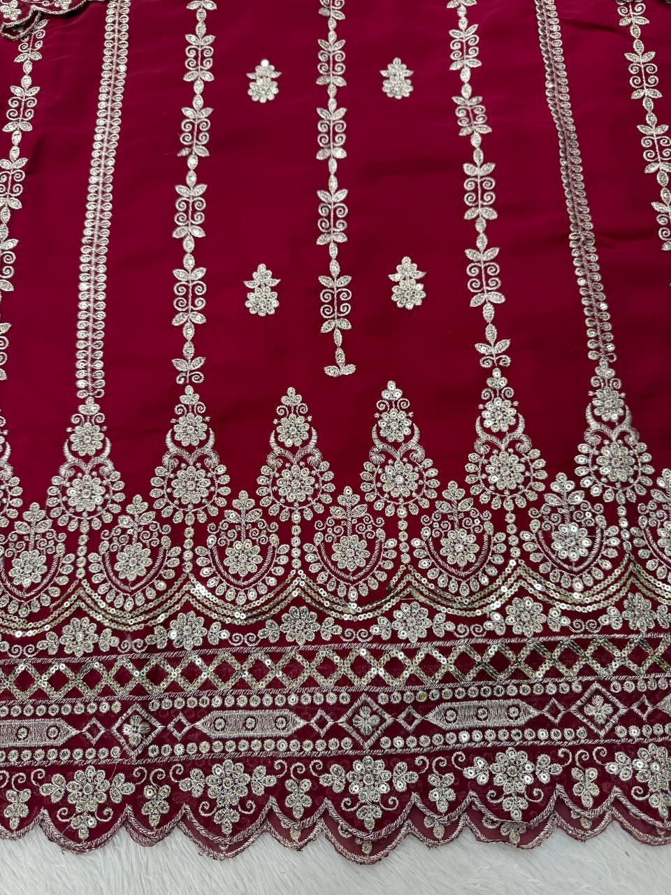Pink Graceful Faux Georgette Sharara Set with Thread & Sequin Embroidery and Lace Border Dupatta ClothsVilla