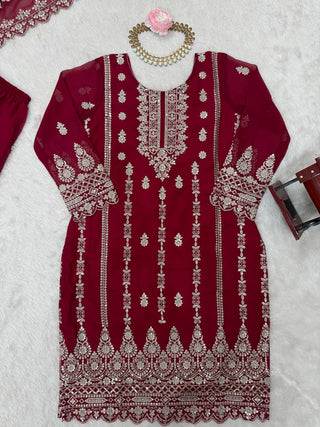 Pink Graceful Faux Georgette Sharara Set with Thread & Sequin Embroidery and Lace Border Dupatta ClothsVilla