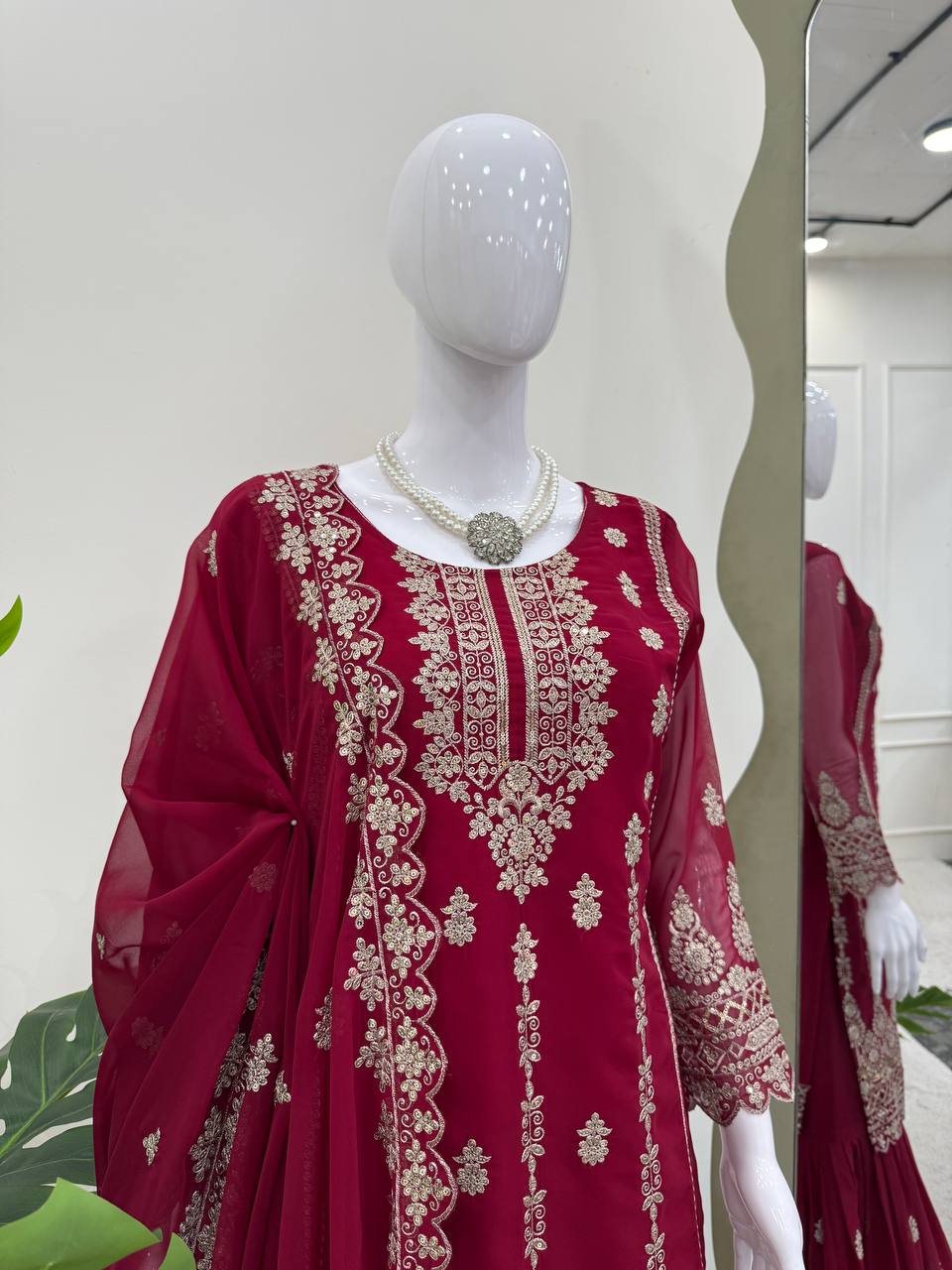 Pink Graceful Faux Georgette Sharara Set with Thread & Sequin Embroidery and Lace Border Dupatta ClothsVilla