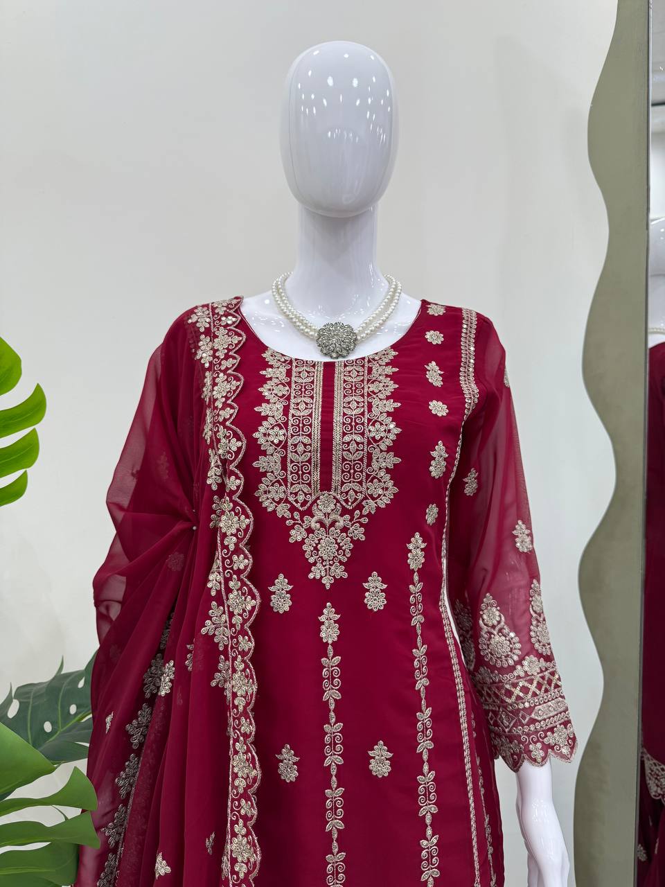 Pink Graceful Faux Georgette Sharara Set with Thread & Sequin Embroidery and Lace Border Dupatta ClothsVilla