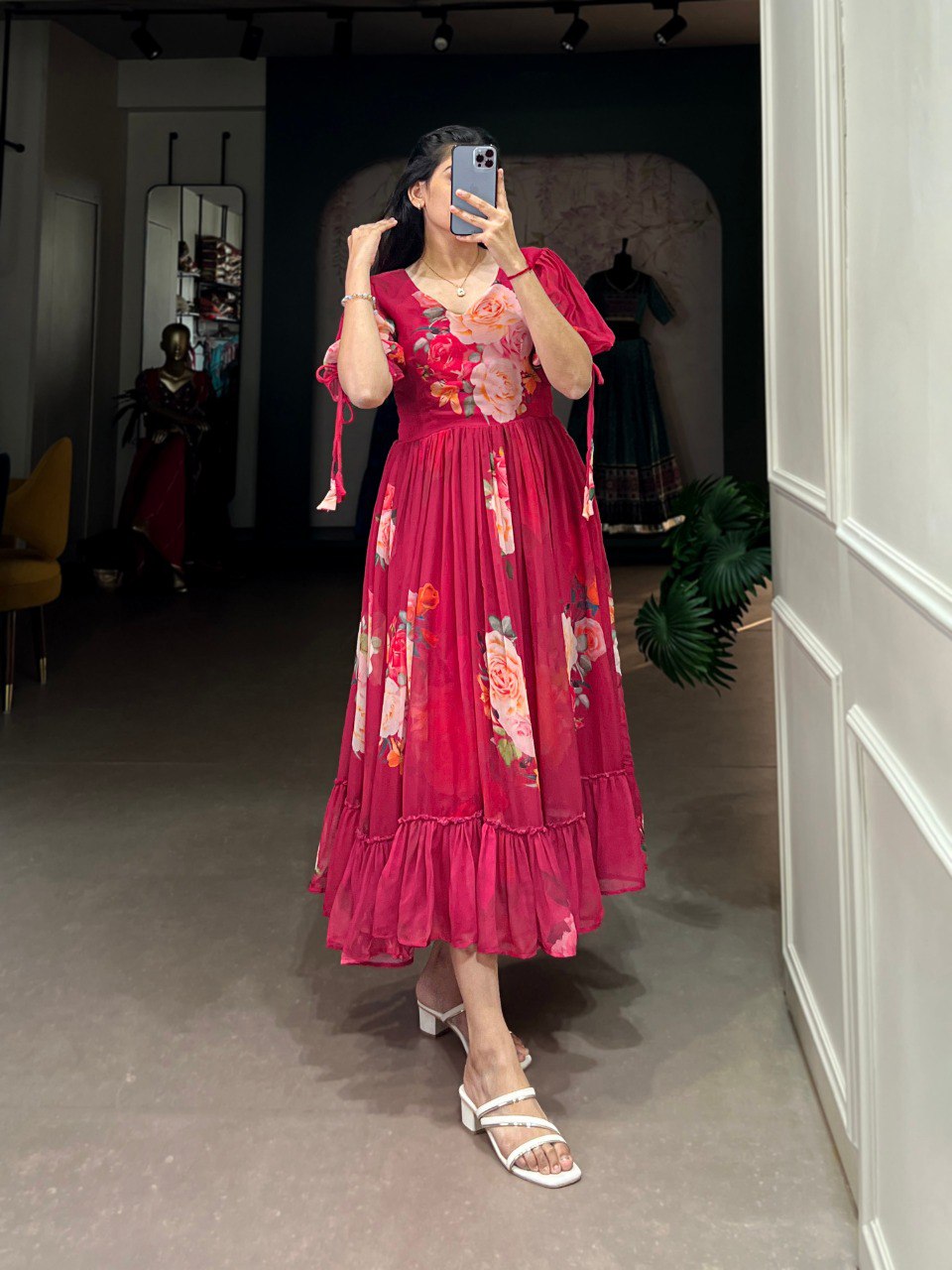 Pink Graceful Floral Georgette Frock – Ethnic Summer Collection