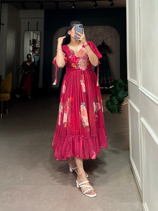 Pink Graceful Floral Georgette Frock – Ethnic Summer Collection