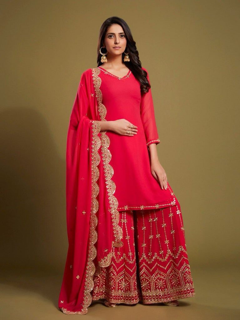 Pink Graceful Georgette Embroidered Suit Set with Dupatta Ready-to-Wear ClothsVilla