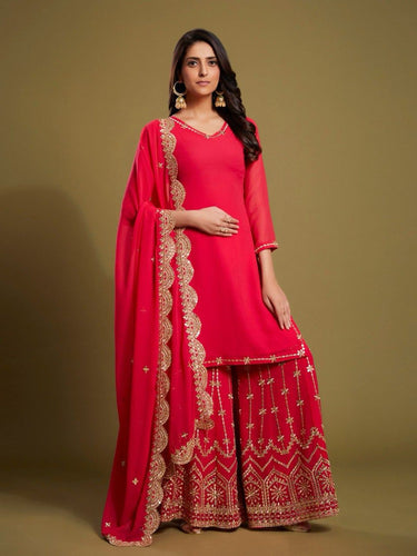 Pink Graceful Georgette Embroidered Suit Set with Dupatta Ready-to-Wear ClothsVilla