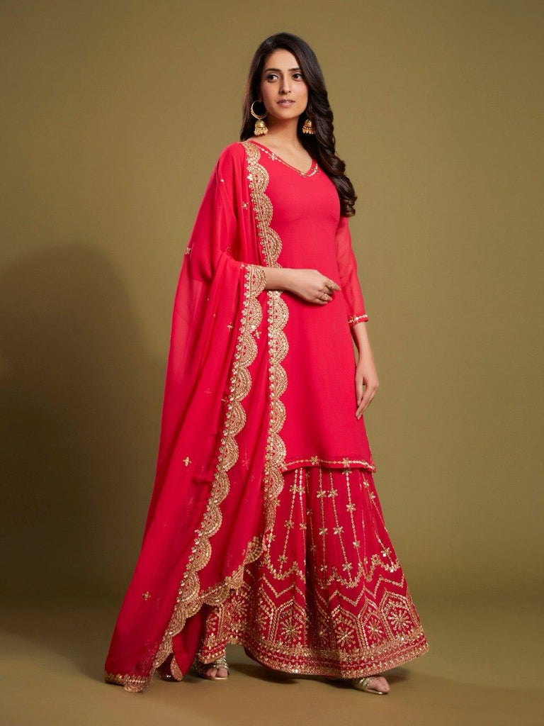 Pink Graceful Georgette Embroidered Suit Set with Dupatta Ready-to-Wear ClothsVilla